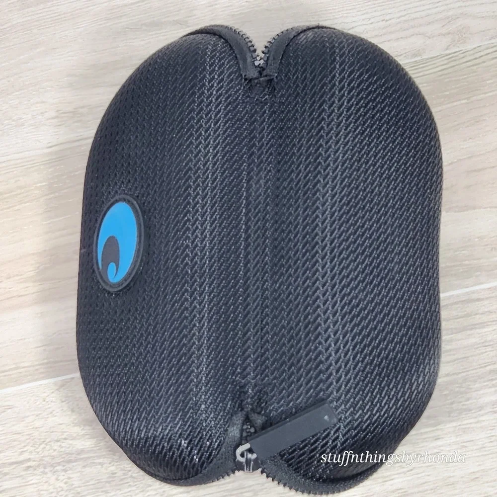 Costa Glass Case Nylon Clamshell Zippered Black Del Mar Blue Logo